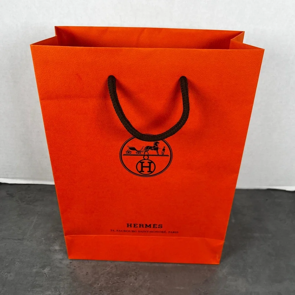 Hermes Paris Orange Paper Shopping Bag Small Medium Boutique Gift Bag 11.25x8.25